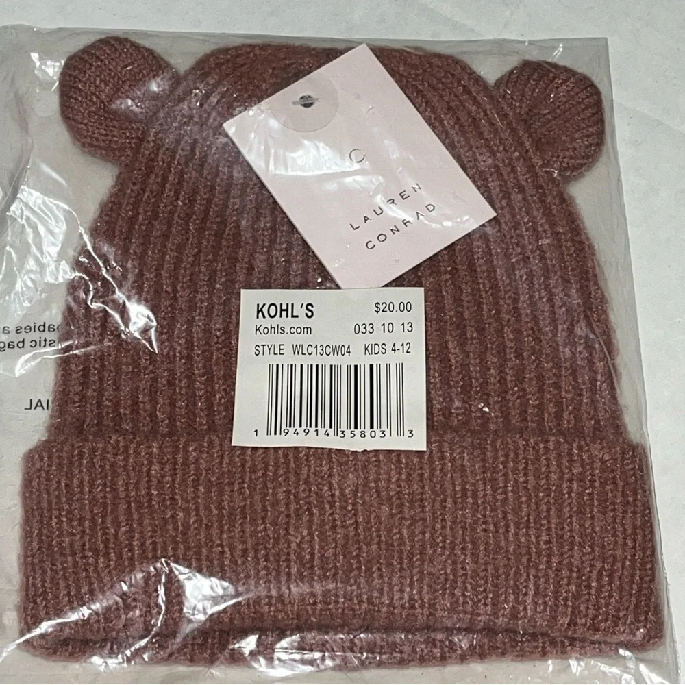 LC Lauren Conrad Kid’s‎ Ribbed Knit Rose Beanie Hat New with Tags